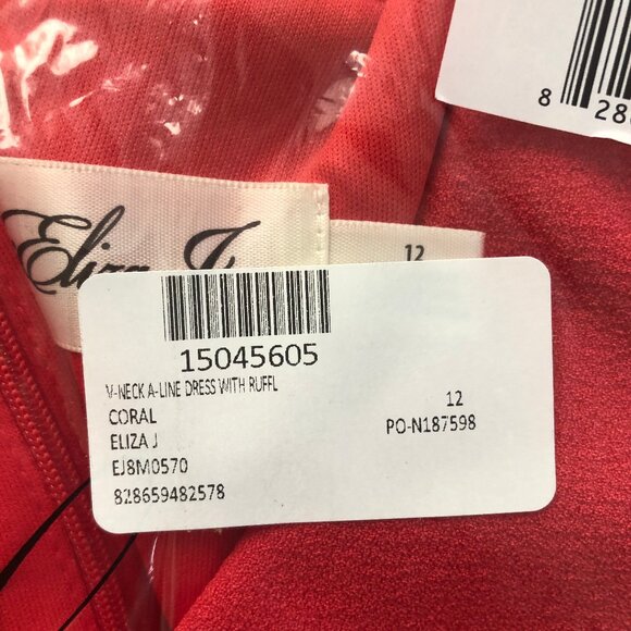 Eliza J, V-Neck Ruffle Hem Dress, Coral, Size 12 NWT - Picture 5 of 6